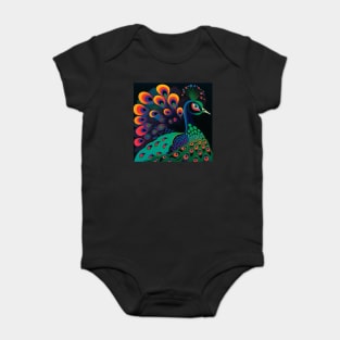 Striking Green Peacock Art Baby Bodysuit